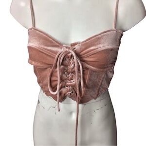 Hot & Delicious Pink Velvet Lace-Up Bandeau